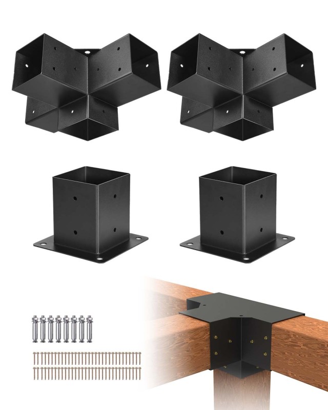 VEVOR Σετ 2 τμχ Γωνιακών Συνδέσμων για Περγολές και Ξύλινα Δοκάρια  4x4 (92x92mm) LPJJTZST4PCSWTCWA002V0