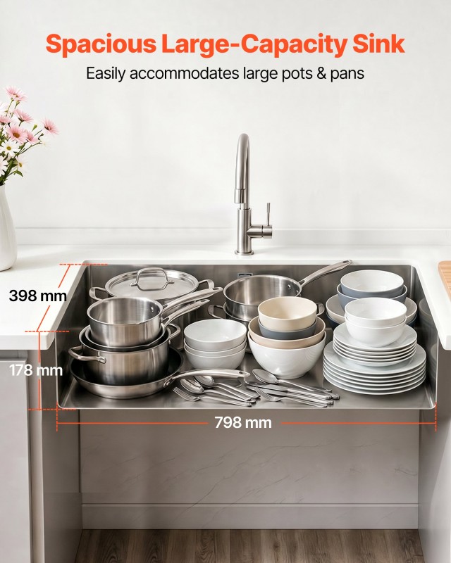 VEVOR Νεροχύτης κουζίνας 85 x 45 x 19 εκ, ανοξείδωτος, μονός, με αξεσουάρ QRSSCBXGPGTX1VX5D001V0