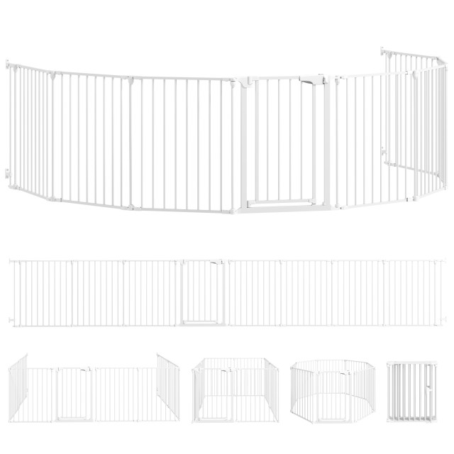 PawHut Περιφραγμένος Χώρος για Σκύλους με 8 Ρυθμιζόμενα Πάνελ και Αυτόματο Κλείσιμο, από Χάλυβα και ABS, 61x3x75 cm, Λευκός D06-285V01WT