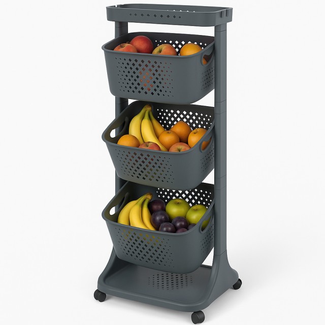 BAKAJI Μαύρο Καρότσι Κουζίνας με Ράφια Προπυλενίου για Φρούτα και Λαχανικά 02001598