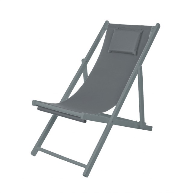 Galileo Αναδιπλούμενη καρέκλα παραλίας από ατσάλι με άνετο υφασμάτινο κάθισμα και μαξιλάρι κεφαλής, 5 θέσεων, σε ανθρακί Lido Est 2188898