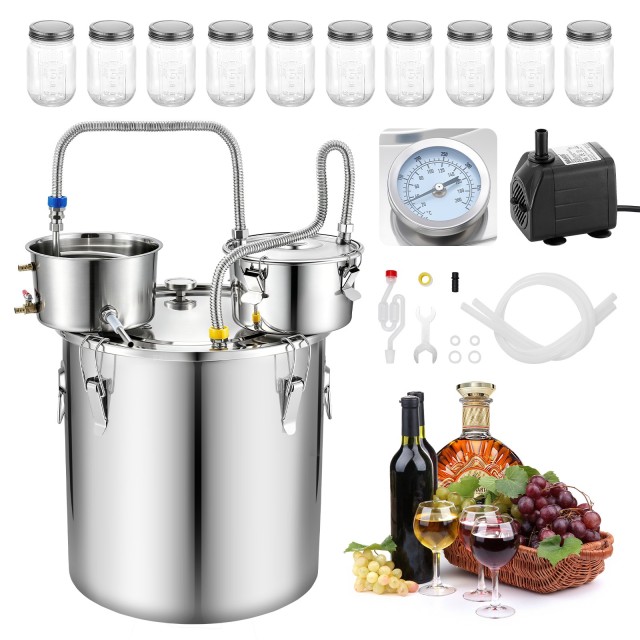 VEVOR Αποστακτήρας Αλκοόλης 50L με 10 Γυάλινα Βαζάκια 473 ml, Thumper Keg, Διπλό Θερμόμετρο και Αντλία Νερού 2025GHFTSZLQ5TL84001V2
