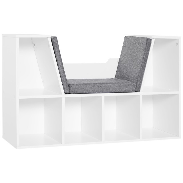 HOMCOM Φορητή Βιβλιοθήκη 6 Θέσεων 2 σε 1 με Μαλακά Μαξιλάρια, από Ξύλο, Αφρό και Πολυεστέρα, 102x30x61 cm, Λευκή 836-115WT