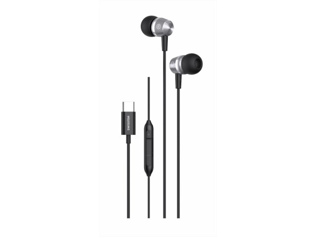 SWISSTEN Μεταλλικά Ακουστικά USB-C, Μαύρα 8595217487390
