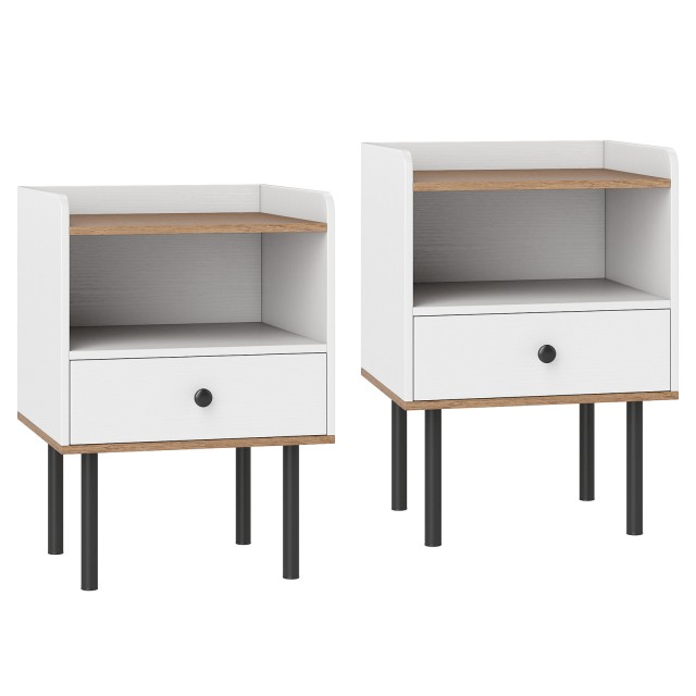 Costway Σετ 2 Μοντέρνα Κομοδίνα με Συρτάρι & Ανοιχτό Ράφι Αποθήκευσης, Μεταλλικά Πόδια, Λευκό Χρώμα 56 x 40,5 x 35 εκ. HU11170WH-2