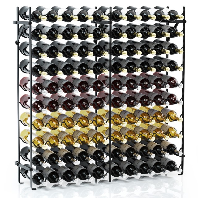Costway Μεταλλική Ραφιέρα Κρασιών 10 Επιπέδων για 100 Φιάλες - Αντοχή 150 kg - Μαύρο Ραφιέρα Οίνου 100 x 98 x 25,5 cm HW63216
