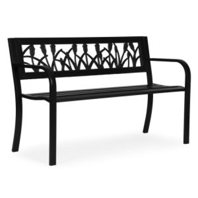 MULTIGARDEN Παγκάκι Κήπου με διακοσμητική πλάτη 120x50 εκ. μεταλλικό, μαύρο, MultiGarden WYI-XG279