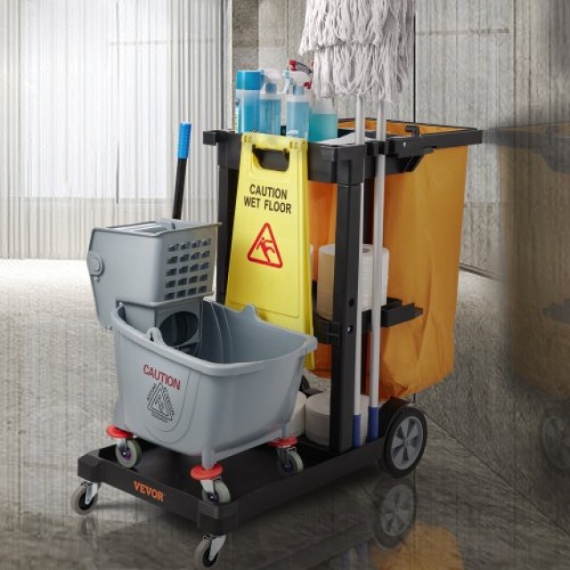 Καρότσι Καθαρισμού VEVOR, 3 Ράφια, 200 lbs, με Σάκο 25 Γαλόνια, Κίτρινο+Μαύρο  QSSCQJXTCDLJDS255V0