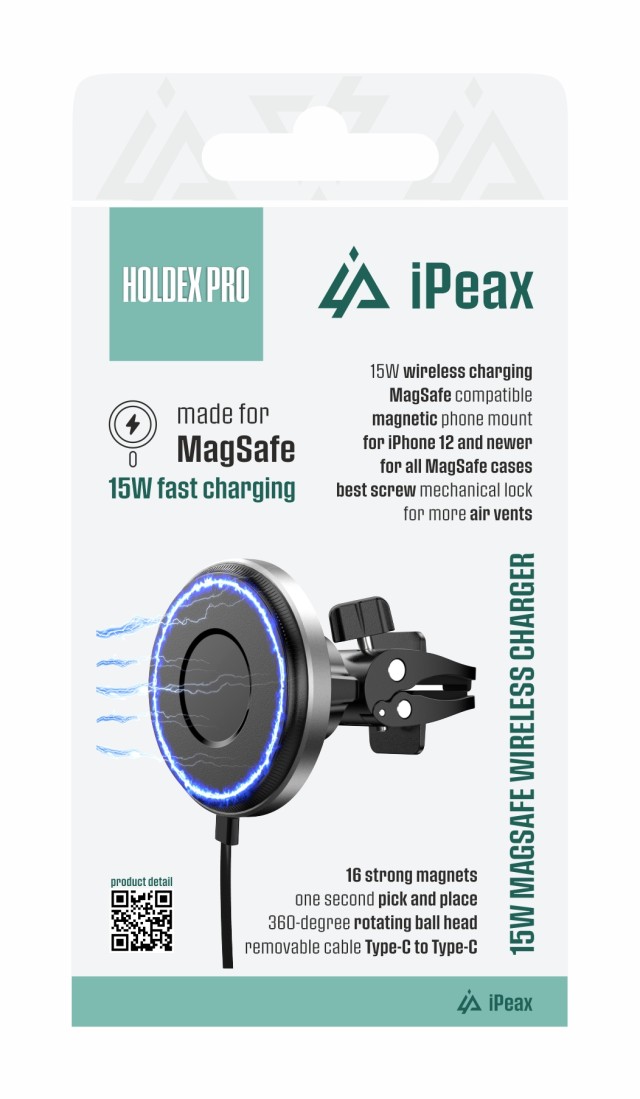 iPEAX Ασύρματη Φόρτιση Αυτοκινήτου Βάση Holdex Pro Μαύρο 8595217492226