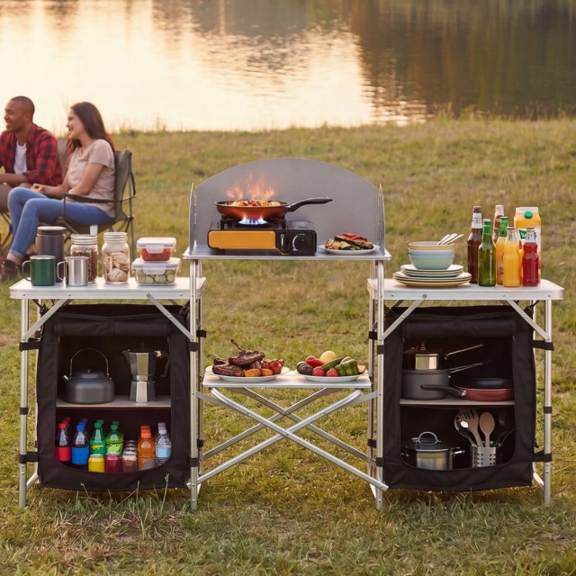 VEVOR Πτυσσόμενο Τραπέζι Camping Αλουμινίου με Ανεμοφράκτη και Τσάντα Μεταφοράς DFBCWJKSHSMDF0P9J001V0