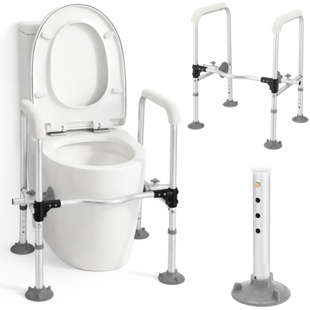BAKAJI Μπάρες Ασφαλείας Αλουμινίου για Τουαλέτα για Ηλικιωμένους και Άτομα με Περιορισμένη Κινητικότητα 58 x 48 x 64,5-71,5 cm 02001900