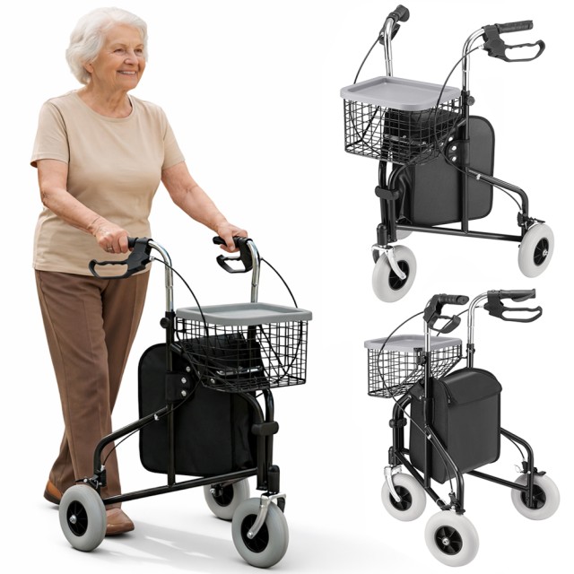 BAKAJI Περπατούρα με 3 Ρόδες και Καροτσάκι για Ηλικιωμένους με Αναπηρία ή Περιορισμένη Κινητικότητα 02001907