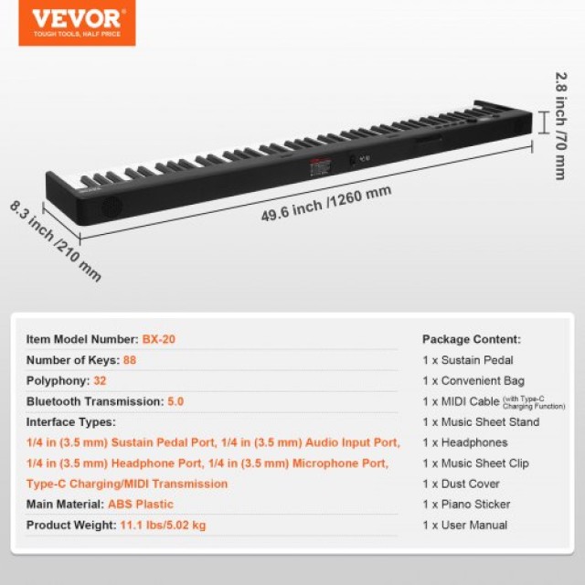 VEVOR  Φορητό Πιάνο 88 Πλήκτρων Bluetooth MIDI Μαύρο  ZDSMGQ88JHSWE2MGMV9