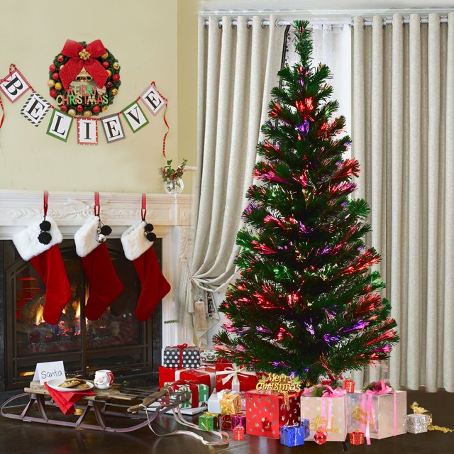 Costway Τεχνητό Χριστουγεννιάτικο Δέντρο 150 cm με Αλλαγή Χρωμάτων από Οπτικές Ίνες CM20539