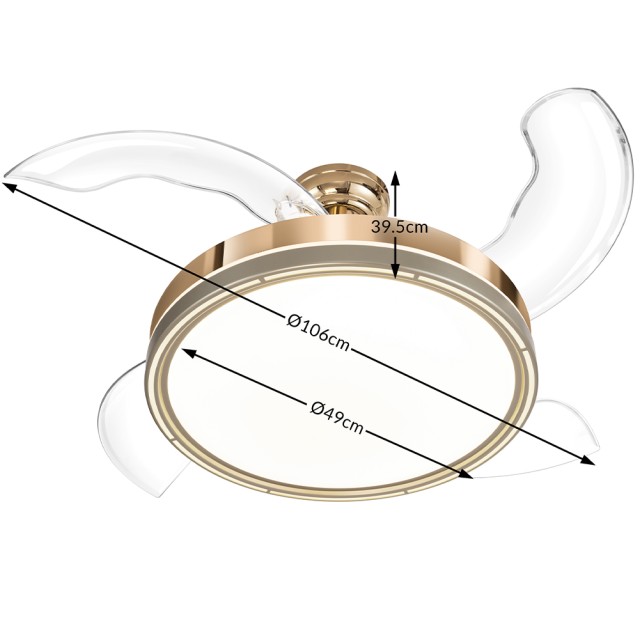 BAKAJI Ανεμιστήρας Οροφής με Φωτιστικό 4 Αναδιπλούμενες Λεπίδες Τηλεχειριστήριο 106 εκ. Μπρονζέ 02839202