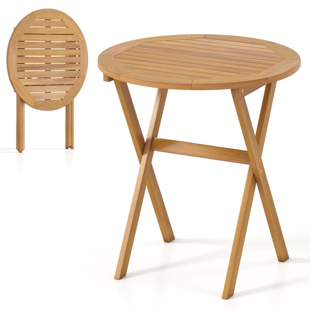 Costway Πτυσσόμενο Στρογγυλό Τραπέζι Κήπου από Ξύλο Ακακίας Ø67 εκ., 69,5x67x67 cm JV13414