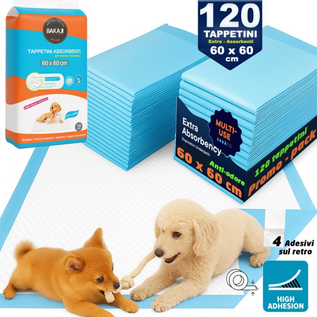 BAKAJI 120 x Πάνες Υγιεινής για Σκύλους με Αυτοκόλλητα Υπεραπορροφητικά 60x60 εκ. 02842892