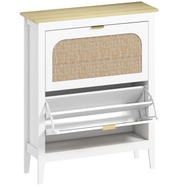 HOMCOM Σκαμπό Slim Boho Στυλ με 2 Ανακλινόμενα Συρτάρια για 14 Ζευγάρια Παπούτσια, 80x24x95.5 εκ., Λευκό. 837-602V00WT