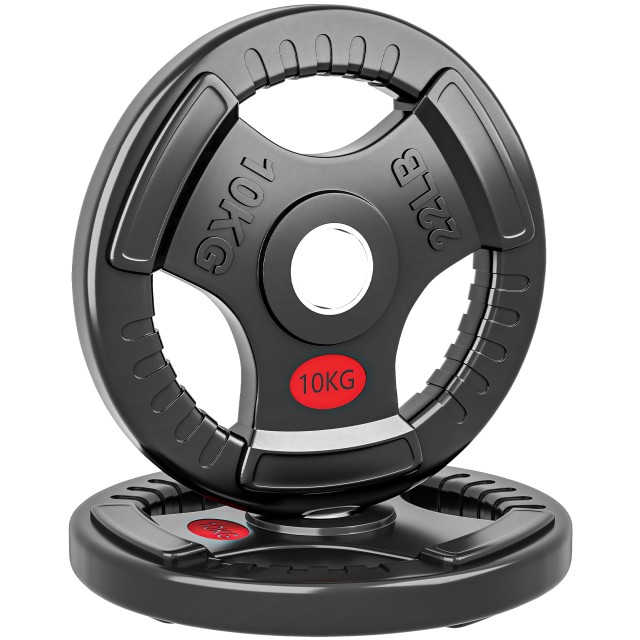 SPORTNOW Σετ Δίσκων Βαρών 2x10 kg με Οπή 5 cm και 3 Λαβές, Ατσάλι με Πλαστική Επικάλυψη, Μαύρο A91-423V02BK