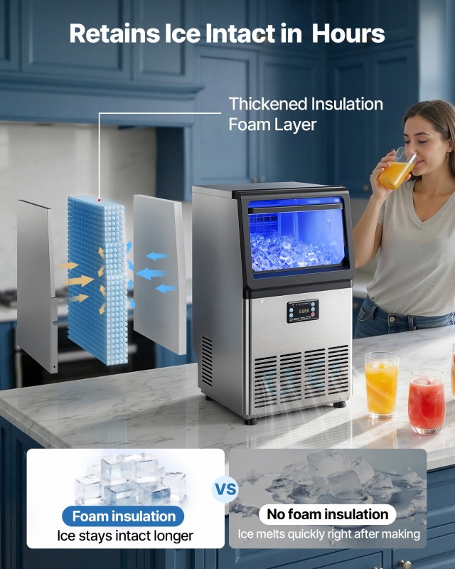 VEVOR Επαγγελματική Μηχανή Παγοκύβων 41 kg/24h, Χωρητικότητα 6 kg, Ανοξείδωτη, Πάγκου/Ελεύθερης Τοποθέτησης/Κάτω από Πάγκο, με LED Οθόνη και Αυτόματο Καθαρισμό YTSZBJPZGSHS4S2GZ001V2