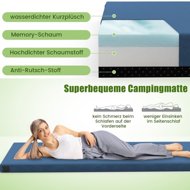 Costway Άνετο Στρώμα Κάμπινγκ 188 x 78 x 6,5 cm με Αδιάβροχο Ύφασμα, Memory Foam και Αντιολισθητική Βάση NP11815NY