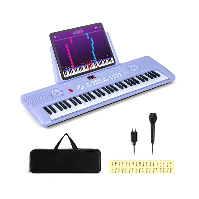 Costway Ηλεκτρονικό Keyboard 61 Πλήκτρων με Σταντ, Μικρόφωνο & Τσάντα Μεταφοράς, Μωβ, 5 x 18 x 58 cm MU10116DE-ZS