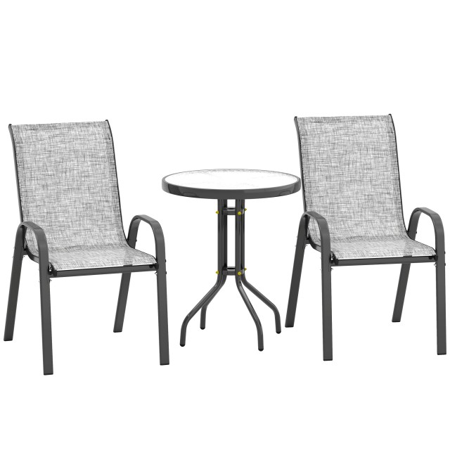 Outsunny Σετ Κήπου 3τμχ με 2 Καρέκλες Κήπου 54x71x93 cm και Στρογγυλό Τραπεζάκι Ø60x71 cm σε Γκρι Ατσάλι 84G-682V00GY