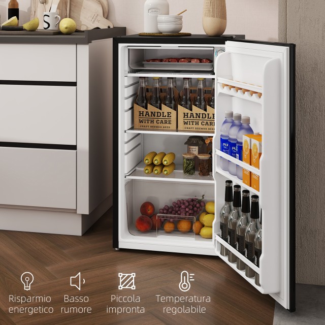 HOMCOM Μικρό Ψυγείο 91L Μονόπορτο Αναστρέψιμο με Καταψύκτη και Ρυθμιζόμενη Θερμοκρασία, Μαύρο 800-129V90BK