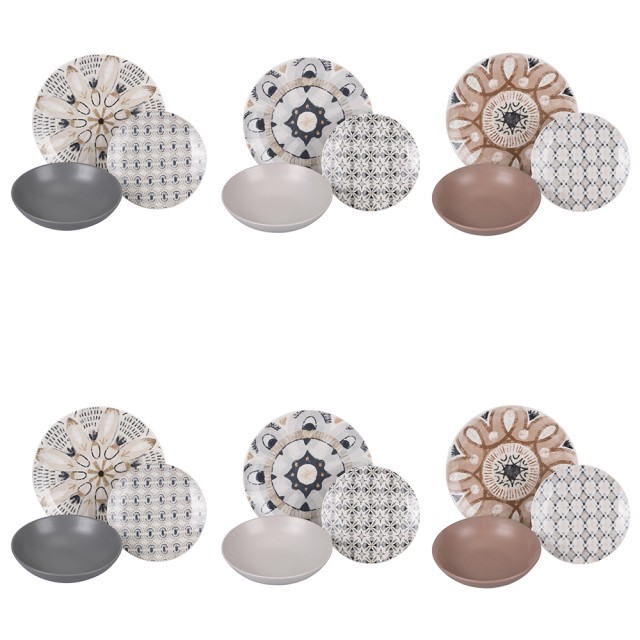 Villa DEste  Σετ πιάτων 18 τεμαχίων από πορσελάνη με 3 διαφορετικά σχέδια τραπεζιού Bohemienne 5920548