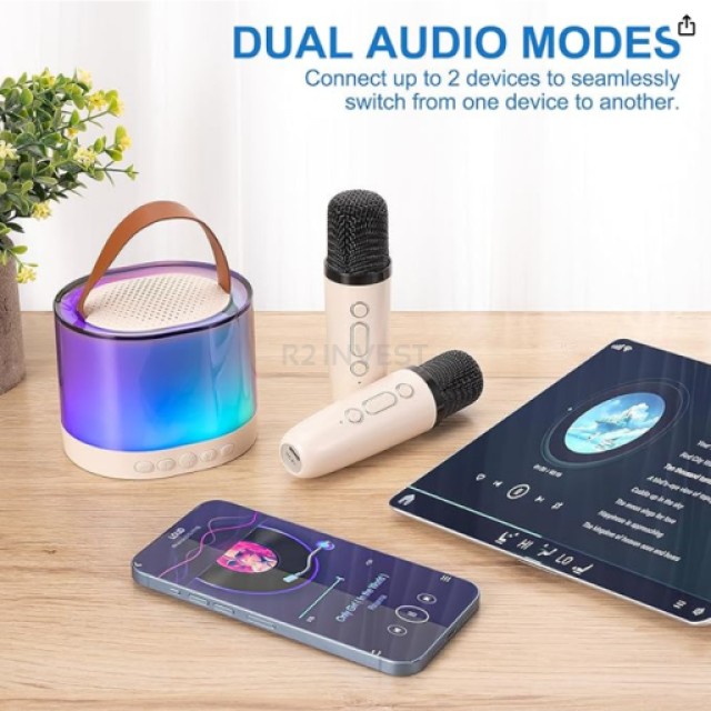 Ασύρματο Ηχείο Karaoke με 2 Μικρόφωνα – Bluetooth 5.2, Hi-Fi 3D Bass, Εφέ Φωνής Ροζ 5908222241810 SPM