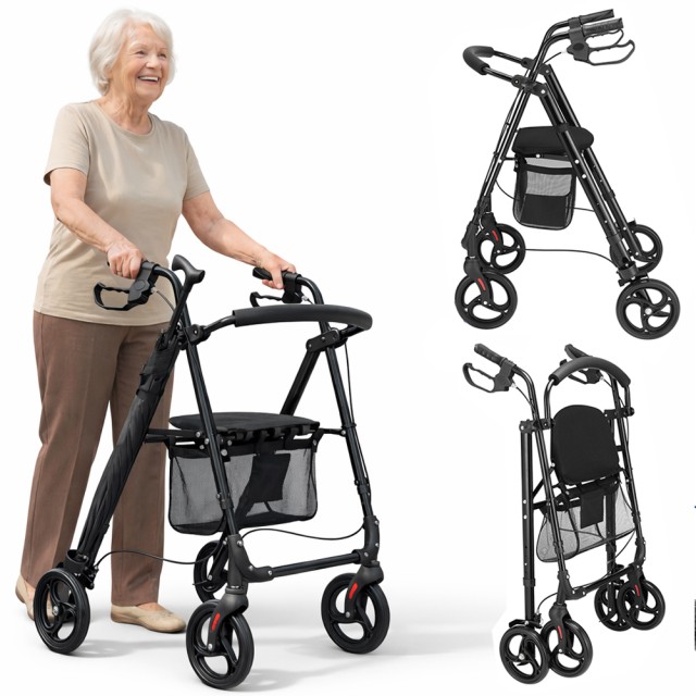 BAKAJI Πτυσσόμενο Πι για Ηλικιωμένους με Κάθισμα, Καλάθι και Βάση Ομπρέλας 02001895