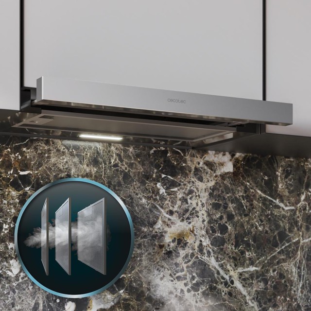 CECOTEC  Τηλεσκοπικός Απορροφητήρας Bolero Flux TLM 606500 Inox, 60cm, 650m3/h, 165W, Κλάση A, 2 Ταχύτητες, Φίλτρο Άνθρακα  CEC-02862