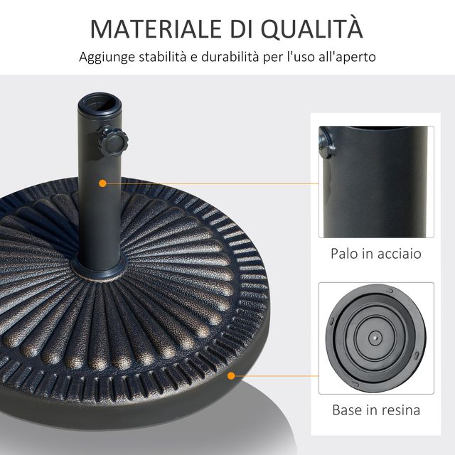 Outsunny 14,28kg Στρογγυλή βάση ομπρέλας ρητίνης με διακόσμηση, για κοντάρια 38mm και 48mm, Φ44x33cm, Μπρονζέ 84D-191
