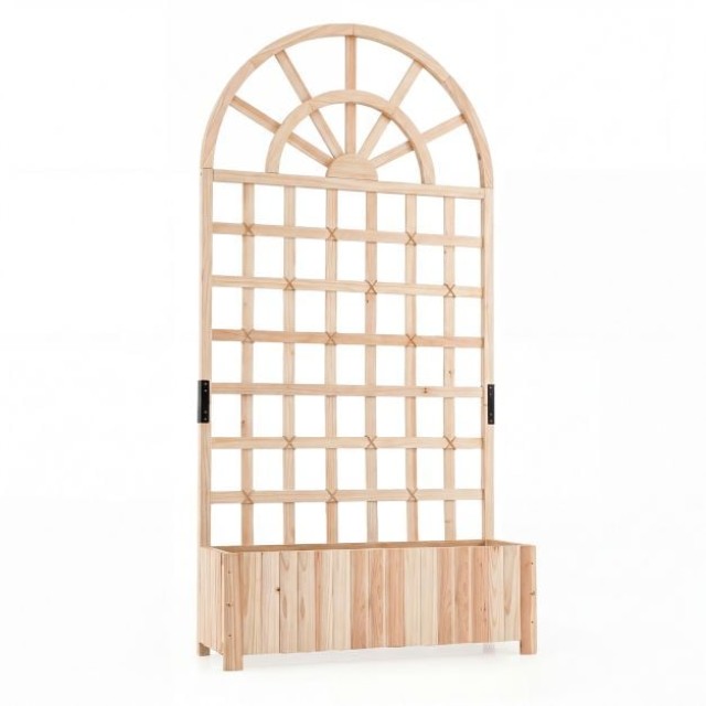 Costway Ζαρντινιέρα με σχάρα αναρρίχησης και αποστράγγιση για αναρριχώμενα φυτά, φυσικό χρώμα, 182 x 30 x 91 cm GT4632NA