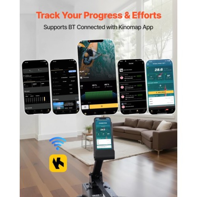 VEVOR Ξύλινο Πτυσσόμενο Κωπηλατικό Μηχάνημα με Δεξαμενή Νερού & LCD Οθόνη, Συμβατό με Bluetooth, Μέγιστο Βάρος 158kg HCJSZTMZDKLYB6NO4001V9