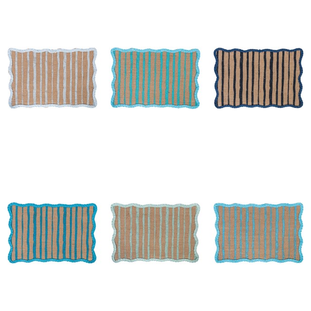 Villa DEste  Σετ 6 τμχ Τραβέρσα 45x30 cm από γιούτα και χαρτί με κυματοειδή μπορντούρα Wavy Ocean 5921776