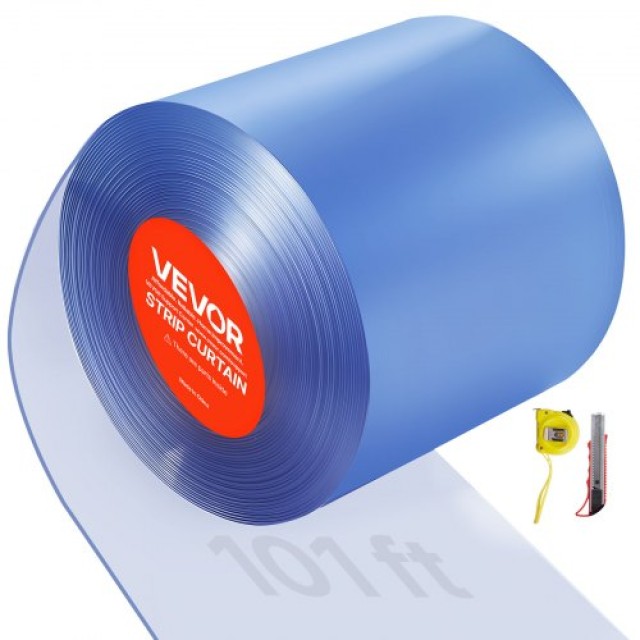 VEVOR Διάφανη Κουρτίνα PVC, 30,8 μ μήκος x 30,5 εκ πλάτος, Θερμομονωτικές Πλαστικές Λωρίδες για Αποθήκες και Καταστήματα JZPVCML101FTG54HR001V0