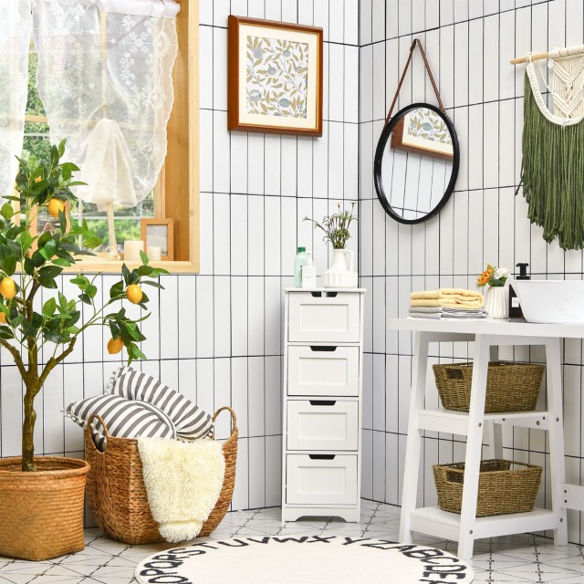 Costway Λευκή Ντουλάπα Μπάνιου με 4 Συρτάρια 30 x 30 x 83 εκ. HW67505WH