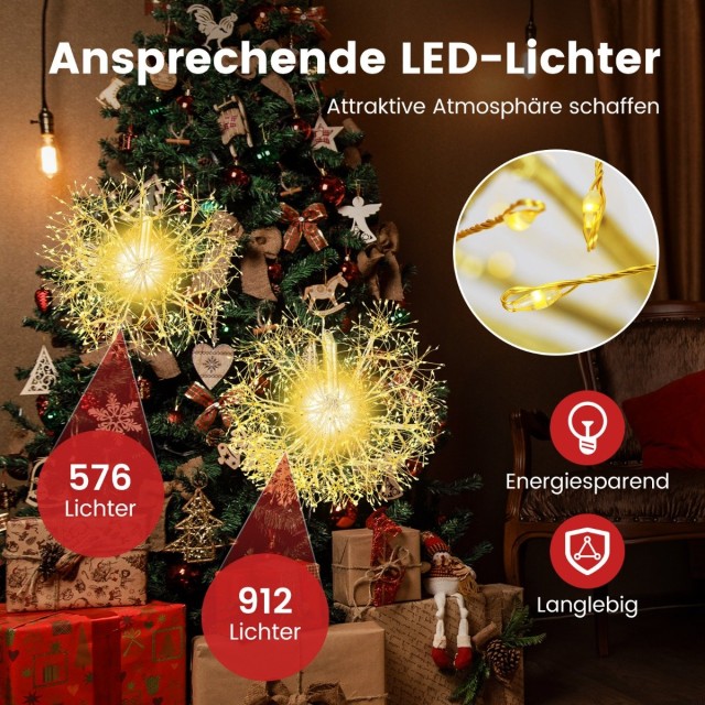 Costway Σετ 2 Κρεμαστά Φώτα Πικραλίδας με 1.488 Θερμά Λευκά LED για Χριστουγεννιάτικη Διακόσμηση CM24996DE