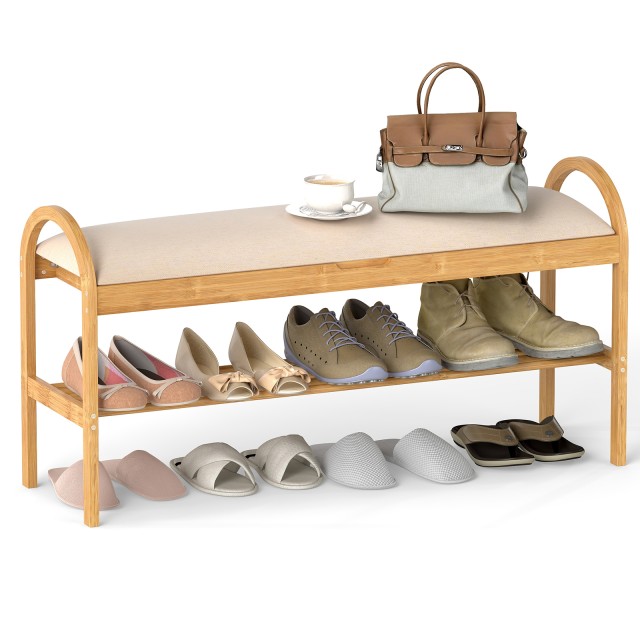 Costway Παπουτσοθήκη Μπαμπού 51 x 31 x 101 cm με Επένδυση και Καπάκι για Κρυφό Αποθηκευτικό Χώρο - Μπεζ JV12252BE