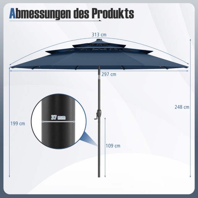 Costway Τριώροφος Περιστρεφόμενος Σκίαστρος Βεράντας Σκούρο Μπλε NP11543NY