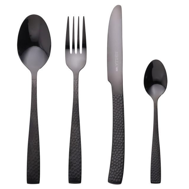 Galileo Σετ 24 μαχαιροπίρουνα από ανοξείδωτο ατσάλι με λαβή σφυρηλατημένης υφής, ματ μαύρο φινίρισμα Bali Sibilla 5918274