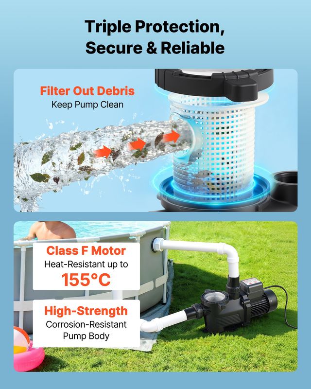 VEVOR Αντλία Πισίνας 550W 14,000 L/H AC 220-240V Μονοτάχυτη με Χρονοδιακόπτη & Καλάθι Φίλτρου για Πάνω & Εντός Εδάφους Πισίνες, Υδρομασάζ, Σπα DSYCGLBOZDS5WLI6F001V2
