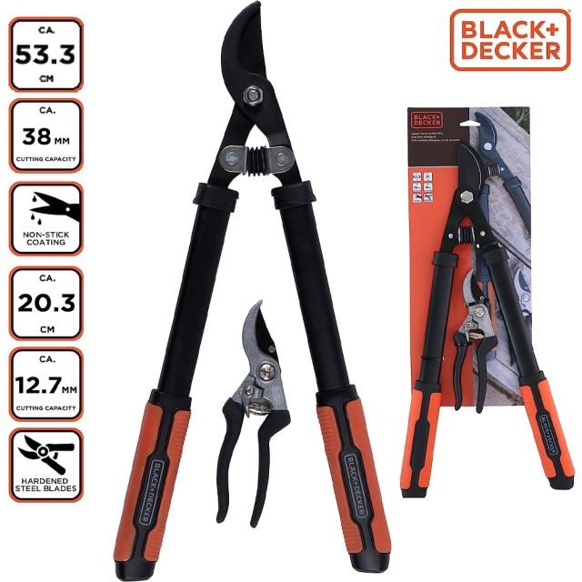 BLACK & DECKER Σετ 2 Κλαδευτήρια Κήπου με Ατσάλινη Λεπίδα και Εργονομική Λαβή 02839450