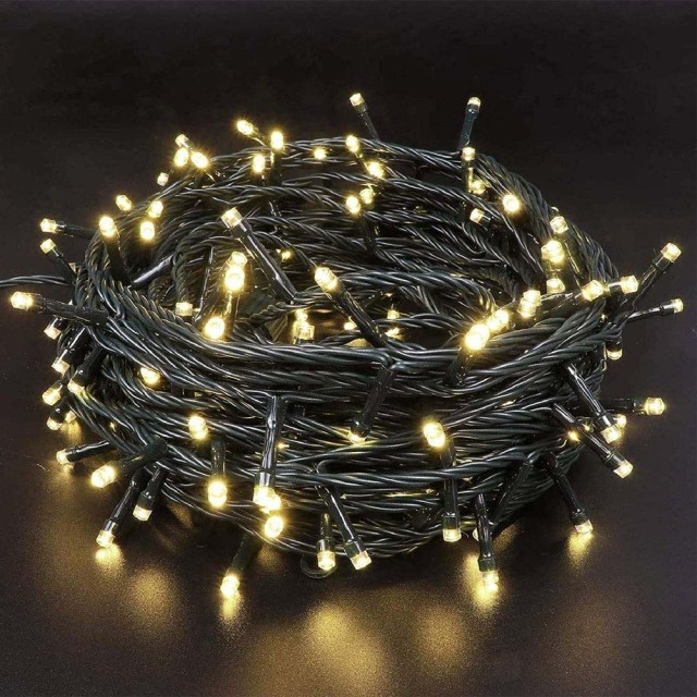 BAKAJI Αλυσίδα Φώτων 300 LED Πυγολαμπίδες Θερμό Λευκό με Ελεγκτή 8 Λειτουργιών Εξωτερικού Χώρου 02825698