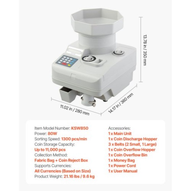 VEVOR Επαγγελματικός Μετρητής Κερμάτων με Οθόνη LED ικανός για 11000 Κέρματα YBQDJQQTYDYYPXN84V2