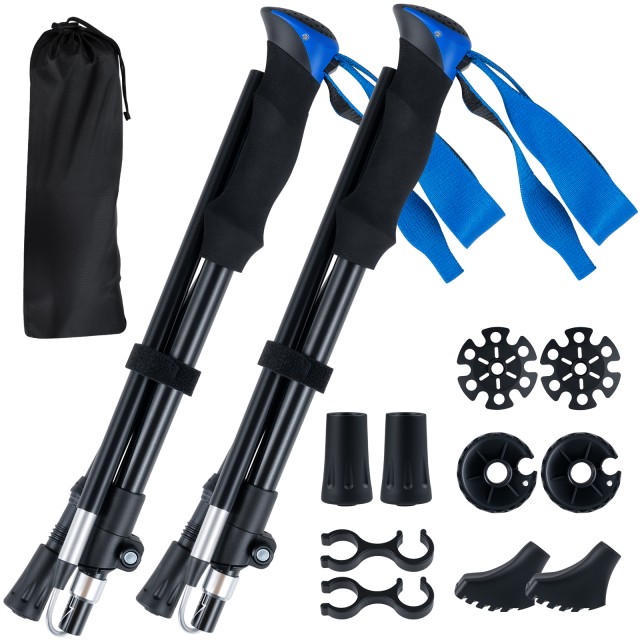 Costway Πτυσσόμενα Μπαστούνια Πεζοπορίας με Ταχεία Ασφάλιση για Ύψος 166-195 cm Μπλε SP38681BL