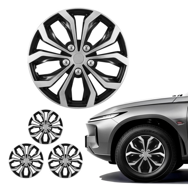 VEVOR Καπάκια Τροχών 15 Σετ 4, Ανταλλακτικά OEM, Snap-On, Universal 10-Ακτινών, ABS, Ασημί/Μαύρο TYKLGGYHS4JTIUUAE001V0