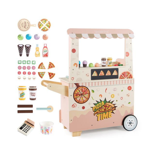 Costway Ξύλινο Παιδικό Πιτσαρία Φαγητο-Βανάκι Παιχνίδι με Φούρνο και Μαγνητικό Πίνακα Ροζ 88 x 82 x 33 cm TM10211PI