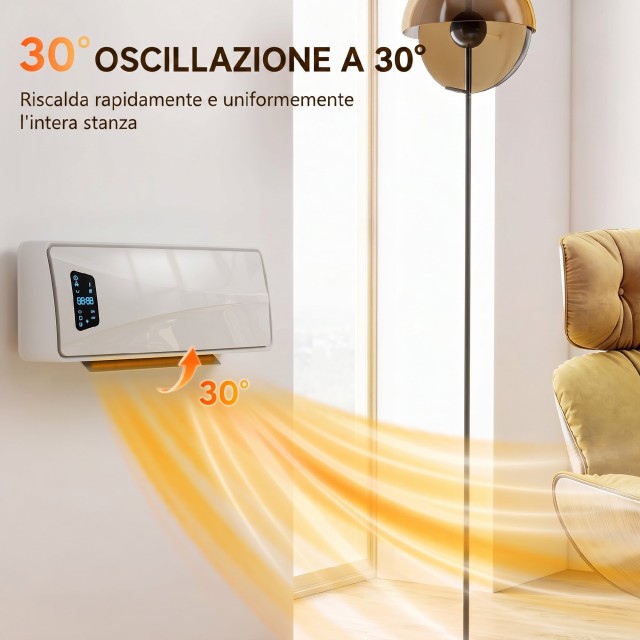 HOMCOM Κεραμικό Θερμαντικό Τοίχου 2000W με 3 Λειτουργίες, Ρυθμιζόμενη Θερμοκρασία, Χρονοδιακόπτη και Τηλεχειριστήριο, Λευκό 820-467V90WT